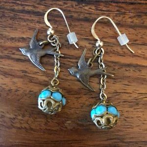 Handmade Brass and Gold Bird Earrings